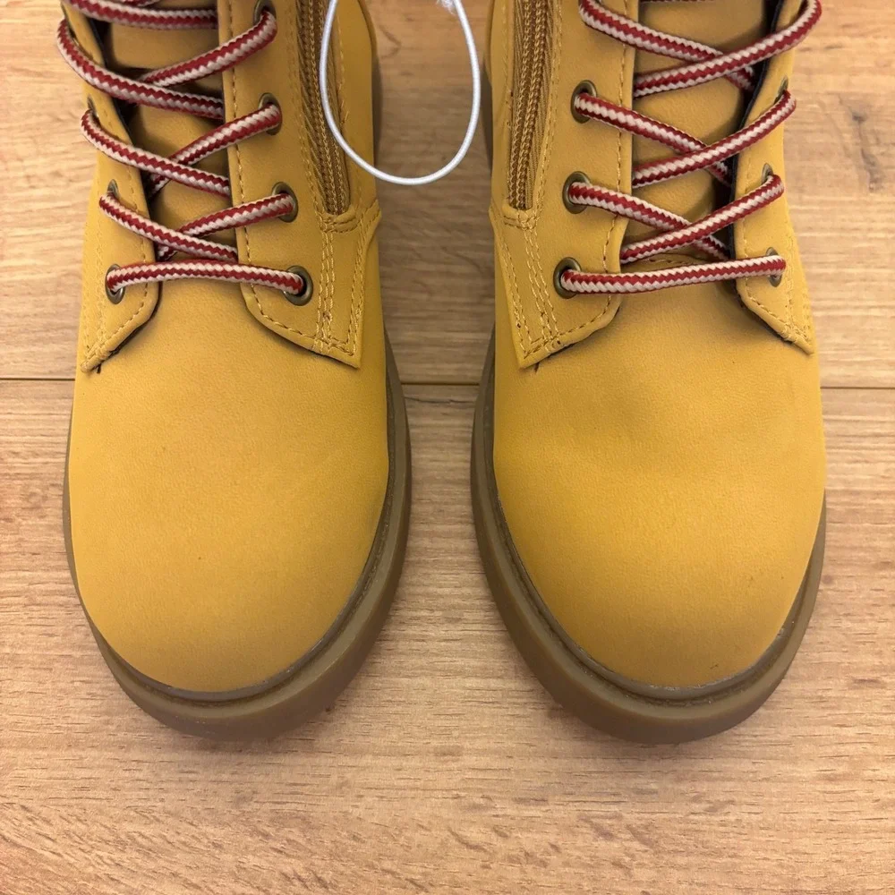 STEVE MADDEN JJumble Combat Boots Tan Kids Size 3 Side Zip Lace Up Low Heel